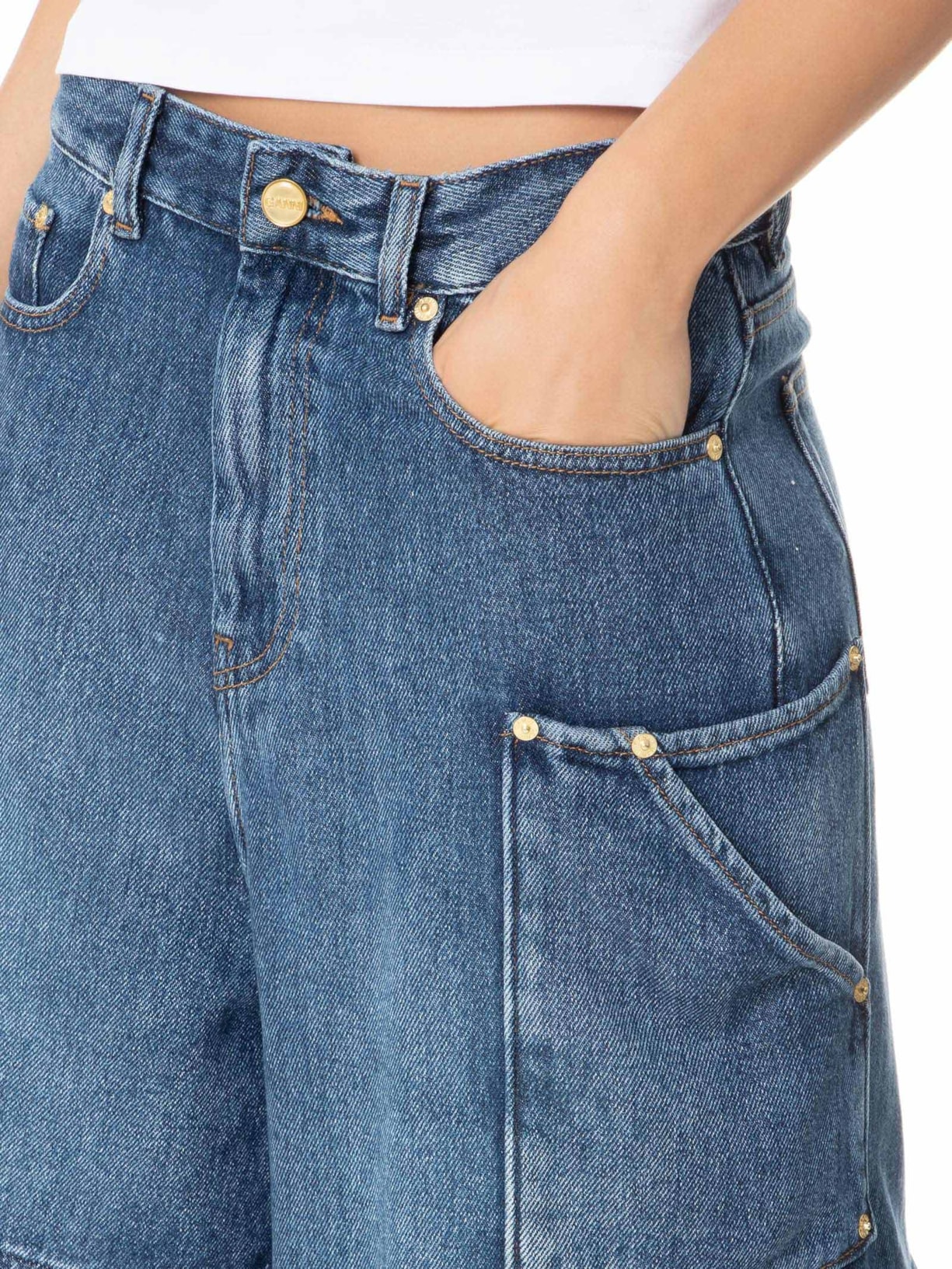 Bermuda Feminina Light Denim Shorts Azul Ganni