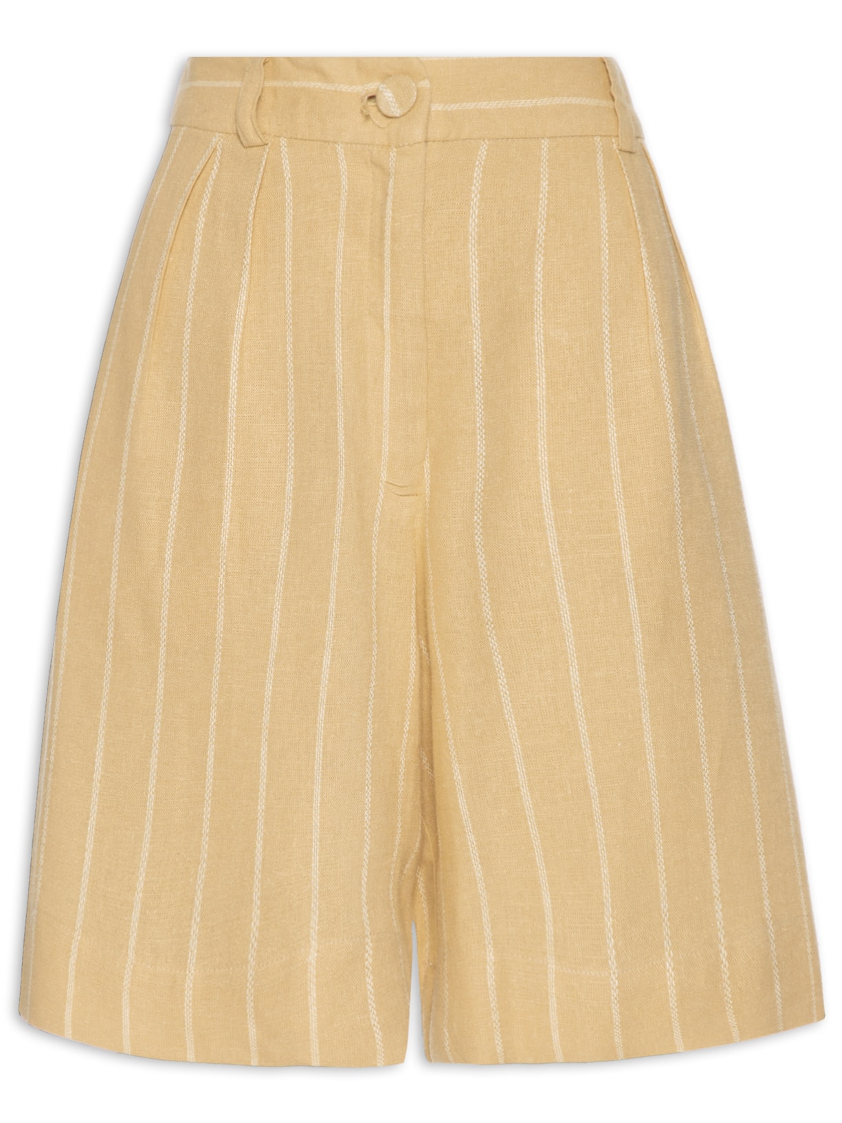 Bermuda Feminina Linho Listrado - Bege