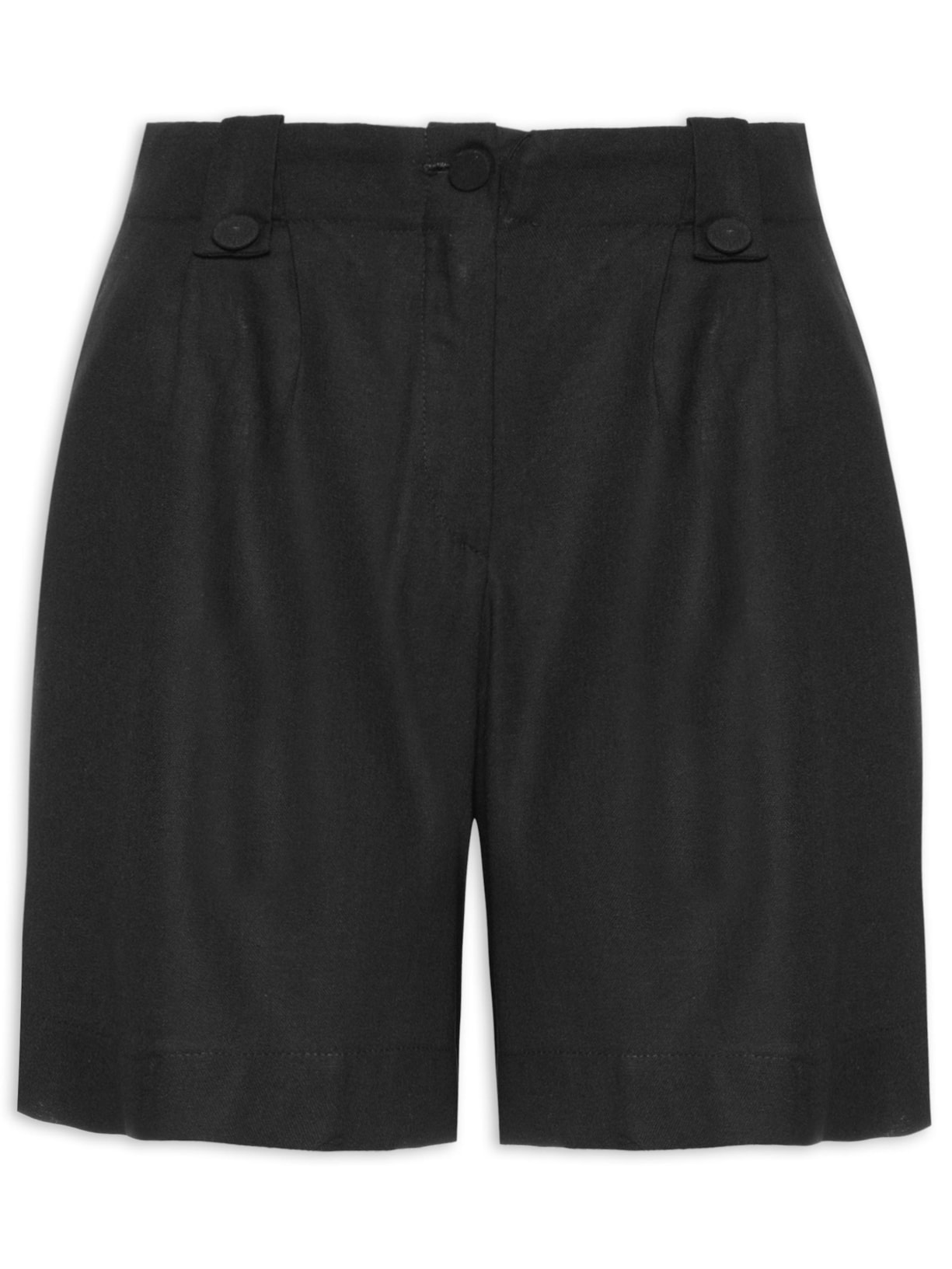 Bermuda Feminina Linho Pregas - Preto