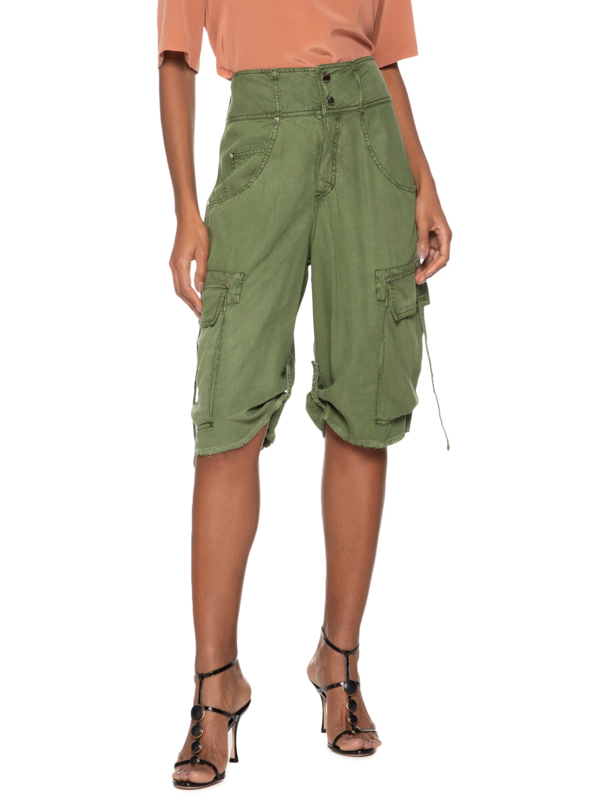 Bermuda Feminina Loose Tencel Confrei Verde Animale
