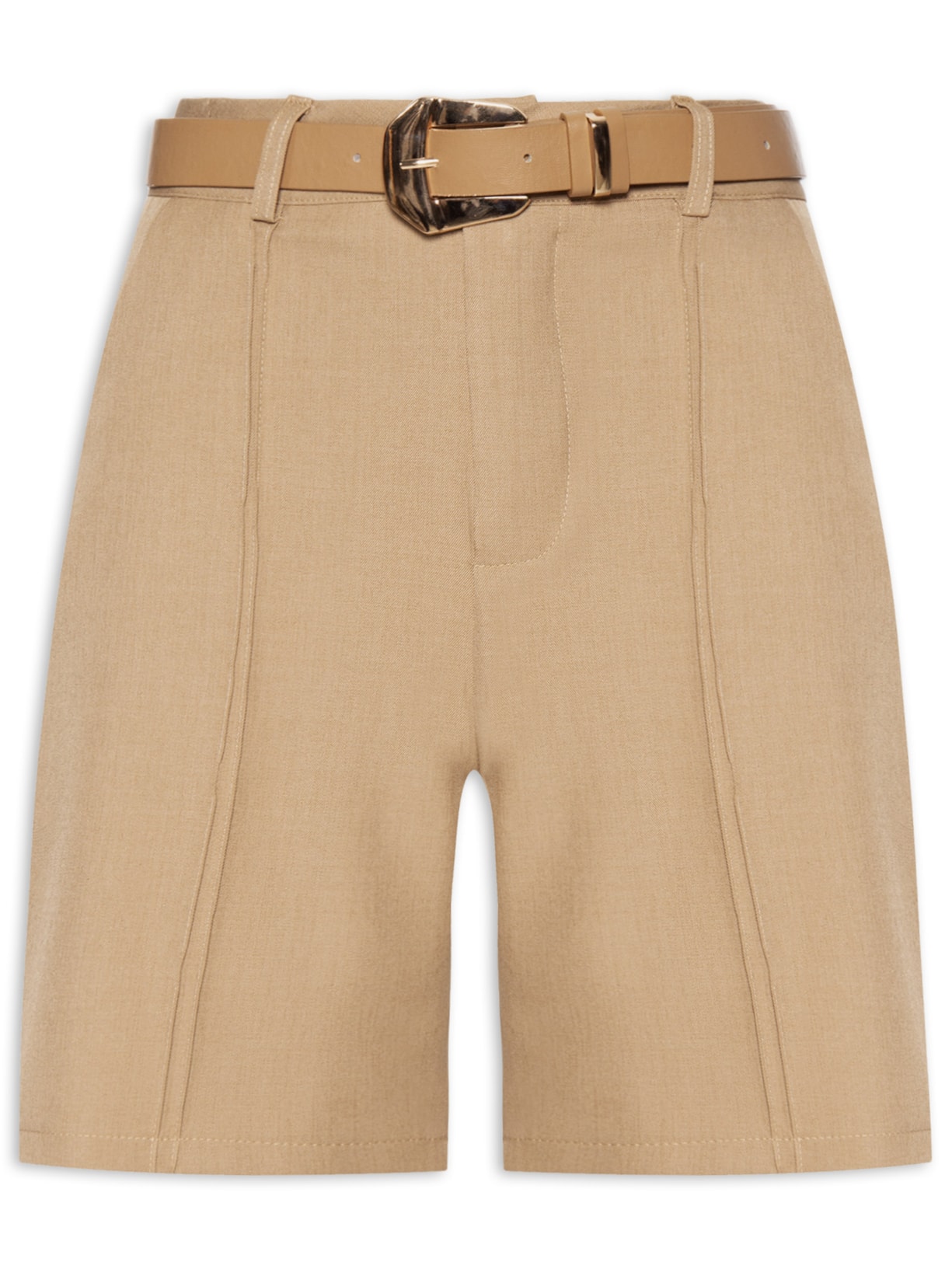 Bermuda Feminina Nervuras com Cinto - Bege