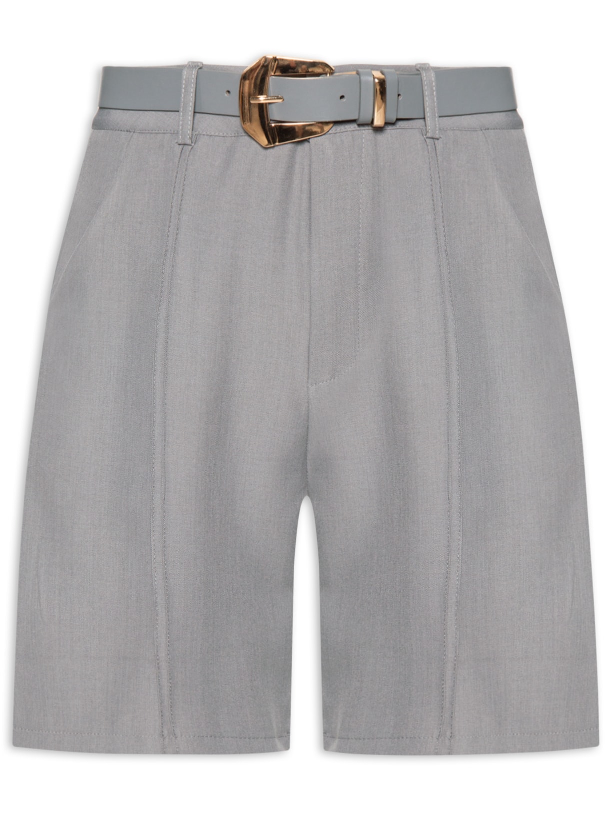 Bermuda Feminina Nervuras com Cinto - Cinza