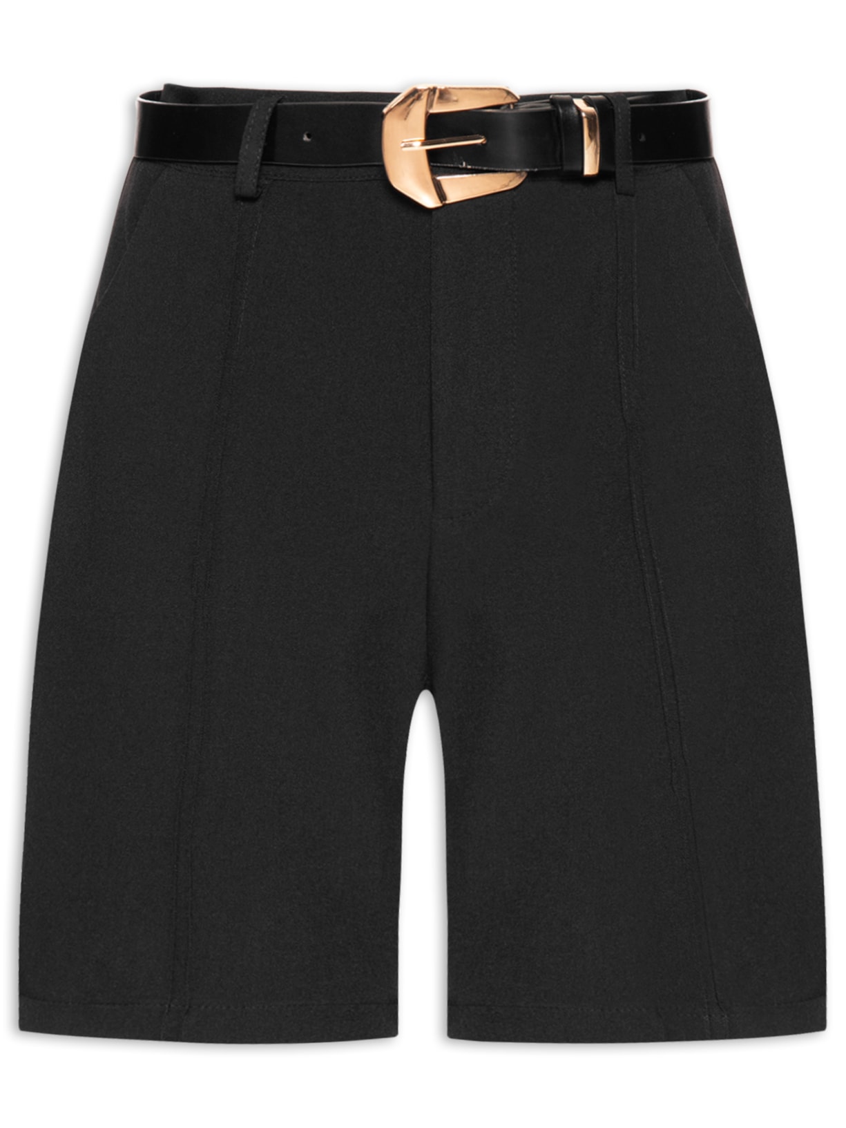 Bermuda Feminina Nervuras com Cinto - Preto