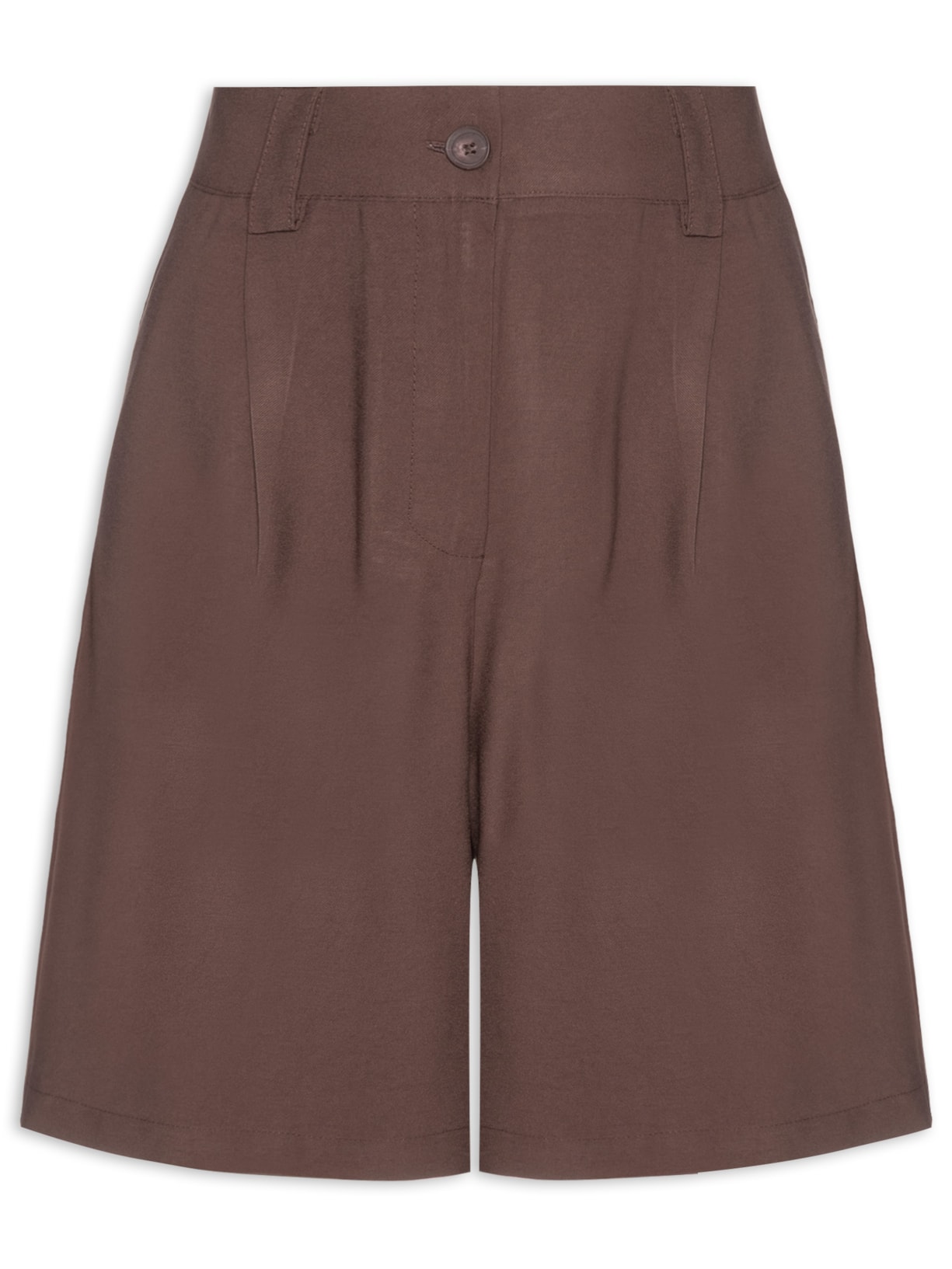 Bermuda Feminina Reta Com Bolso Marrom Basiq