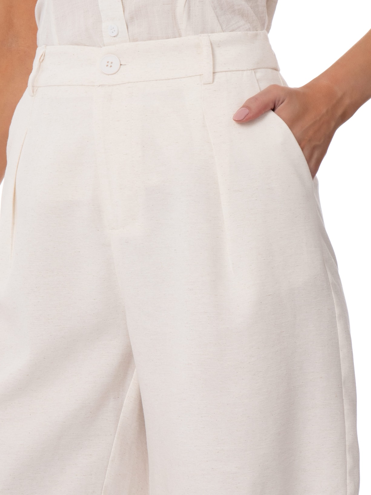Bermuda Feminina Reta  Off White Basiq