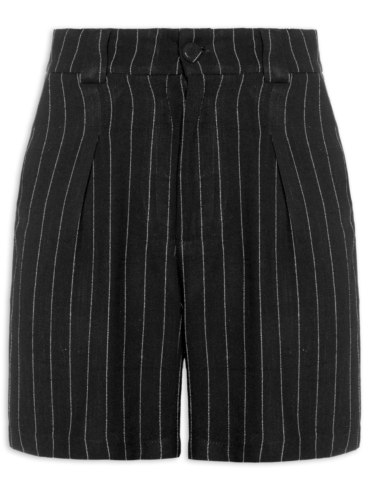 Bermuda Feminina Risca De Giz Com Linho Preto Basiq