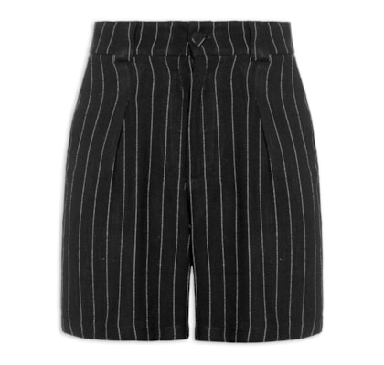 Bermuda Feminina Risca De Giz Com Linho - Preto