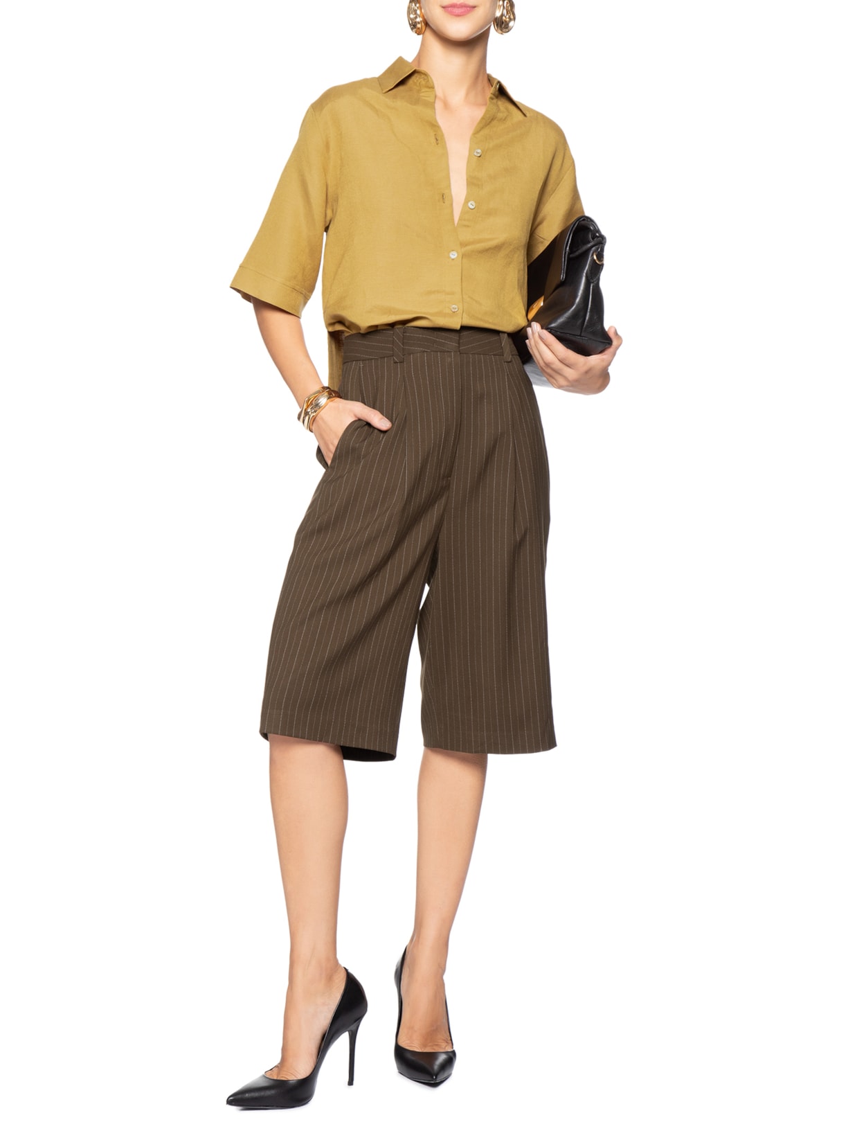 Bermuda Feminina Riscas Marrom Animale