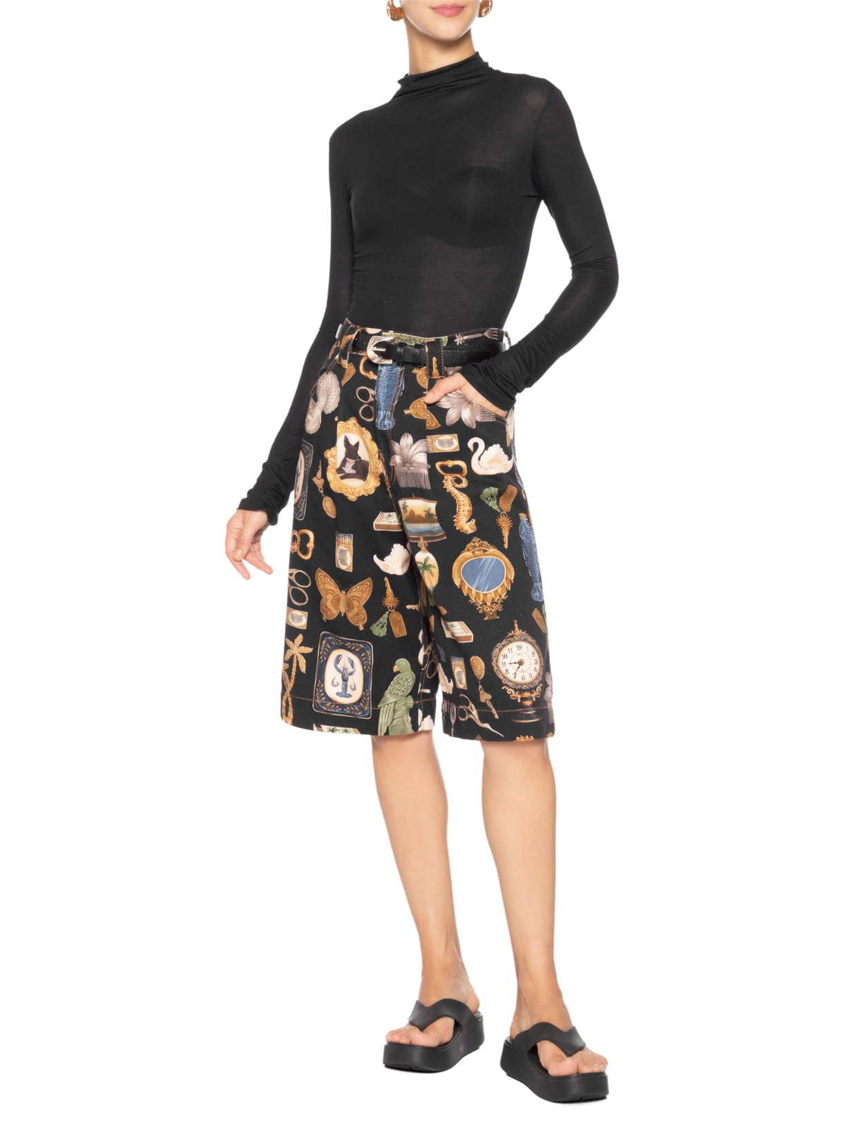 Bermuda Feminina Sarja Bibelô Preto Farm