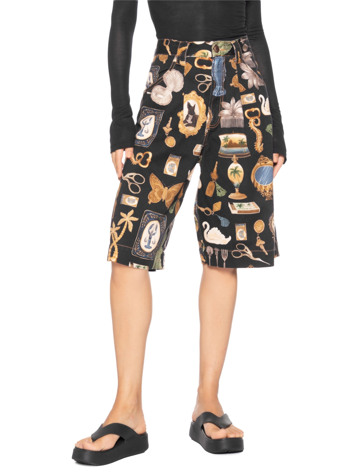 Bermuda Feminina Sarja Bibelô Preto Farm