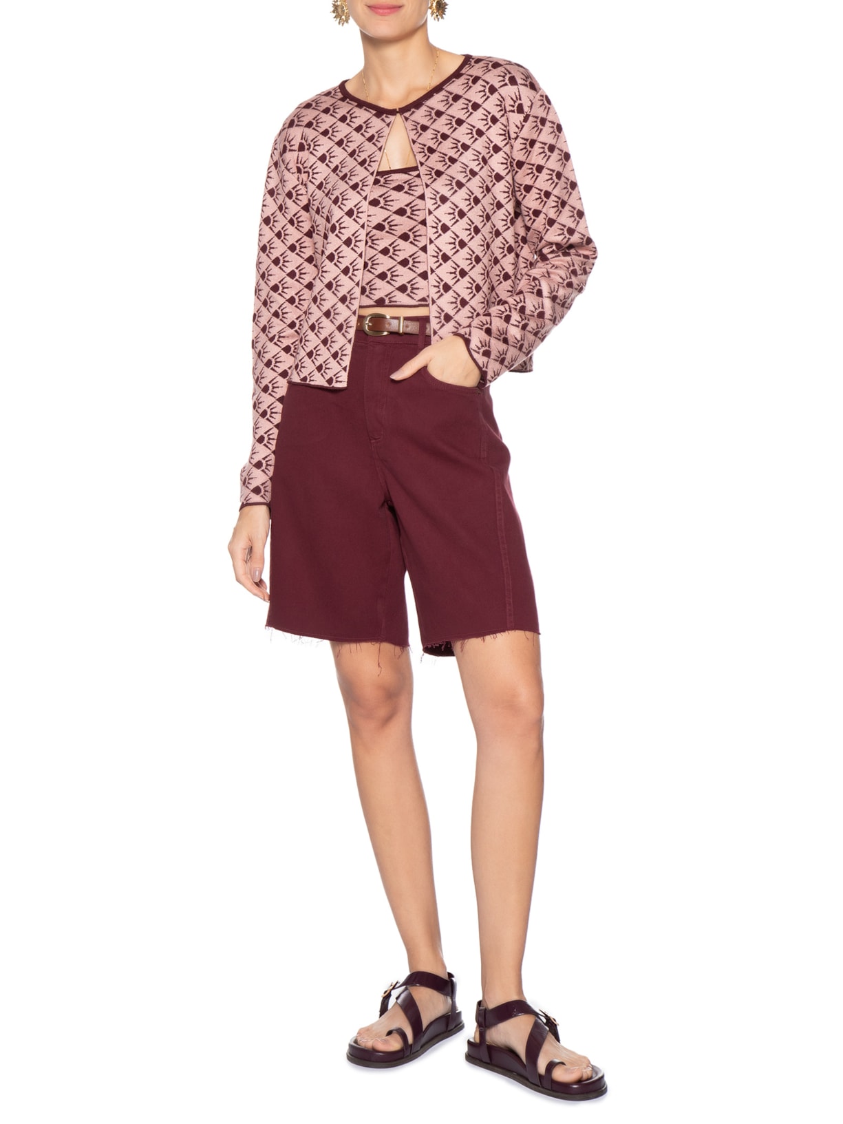 Bermuda Feminina Sarja Costura Deslocada Vermelho Dress To