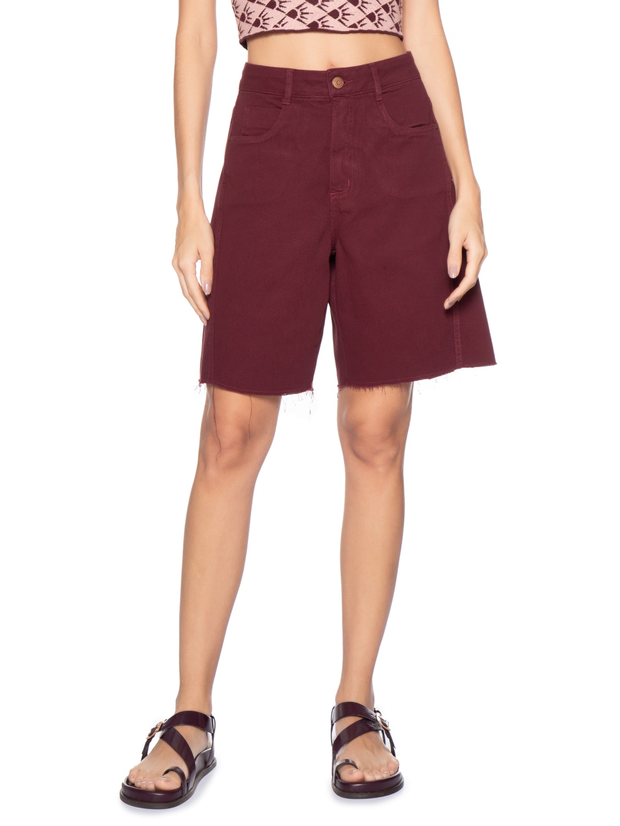 Bermuda Feminina Sarja Costura Deslocada Vermelho Dress To