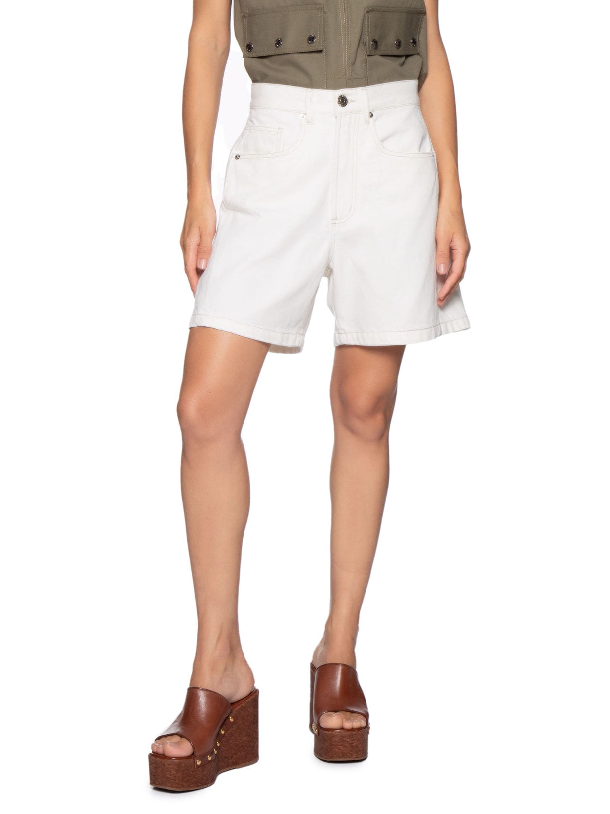 Bermuda Feminina Sarja Prega Lateral Branco Animale Jeans