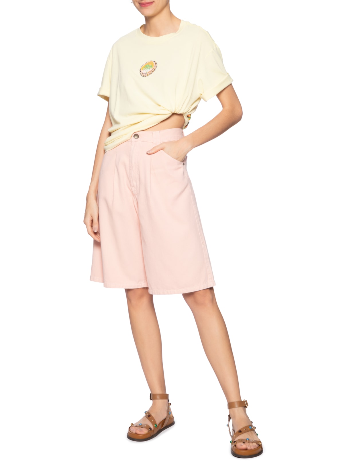 Bermuda Feminina Sarja Rosa Farm