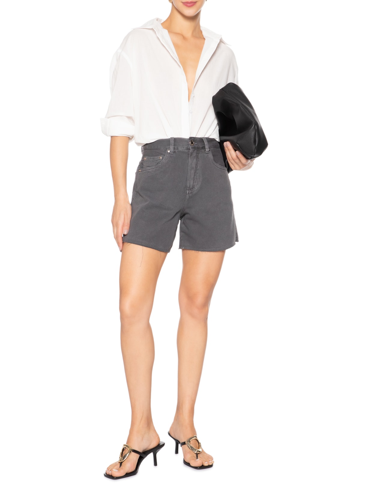 Bermuda Feminina Sarja Trapézio Stoned Cinza Animale Jeans