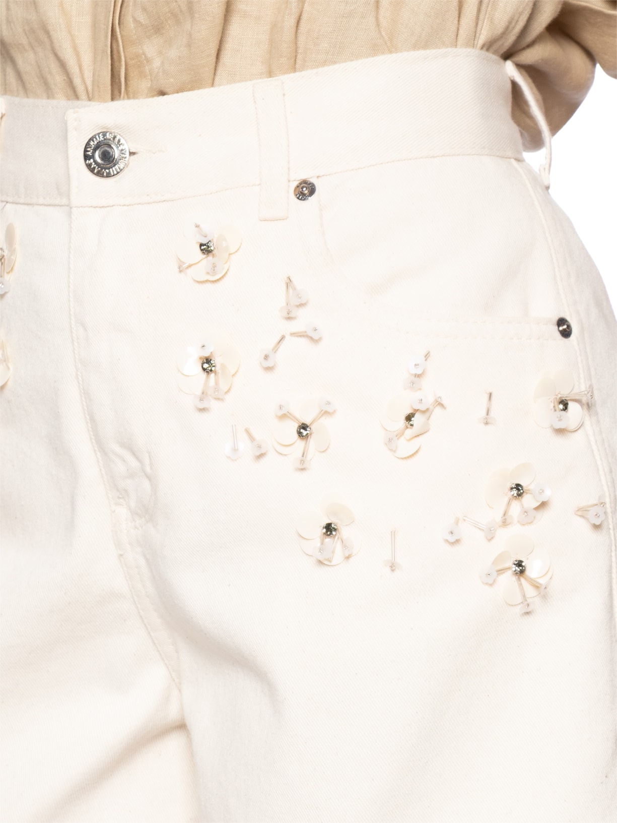 Bermuda Feminina Trapezio Bordados Branco Animale Jeans