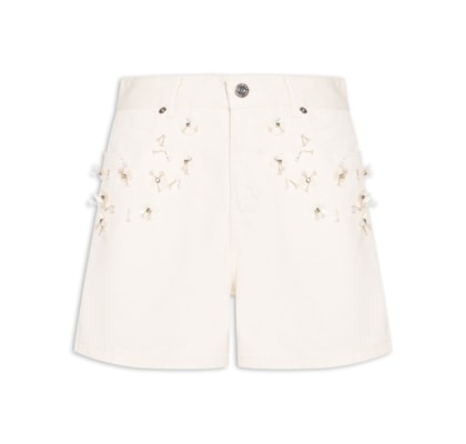 Bermuda Feminina Trapezio Bordados - Branco