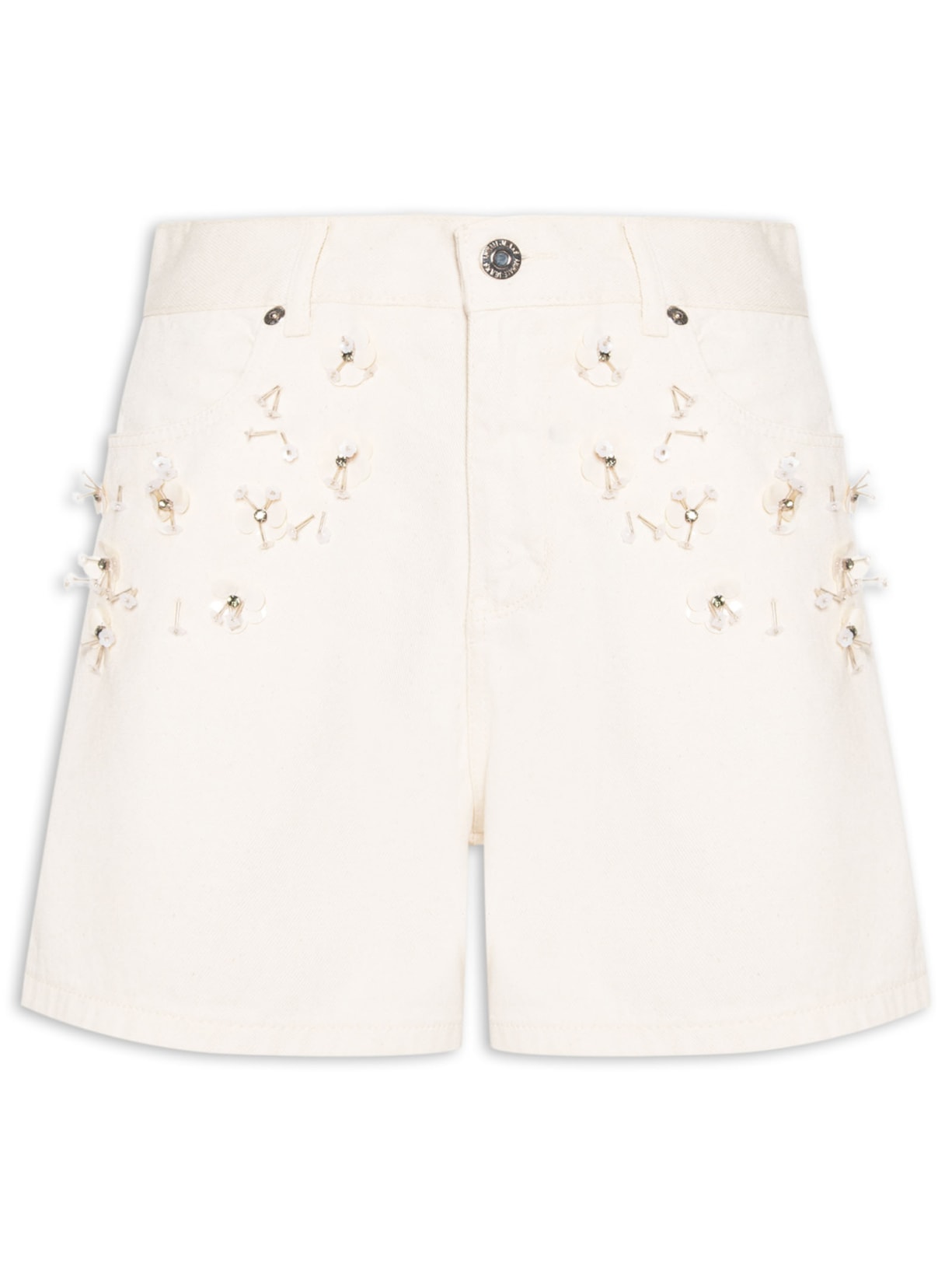 Bermuda Feminina Trapezio Bordados - Branco