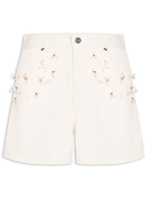 Bermuda Feminina Trapezio Bordados - Branco