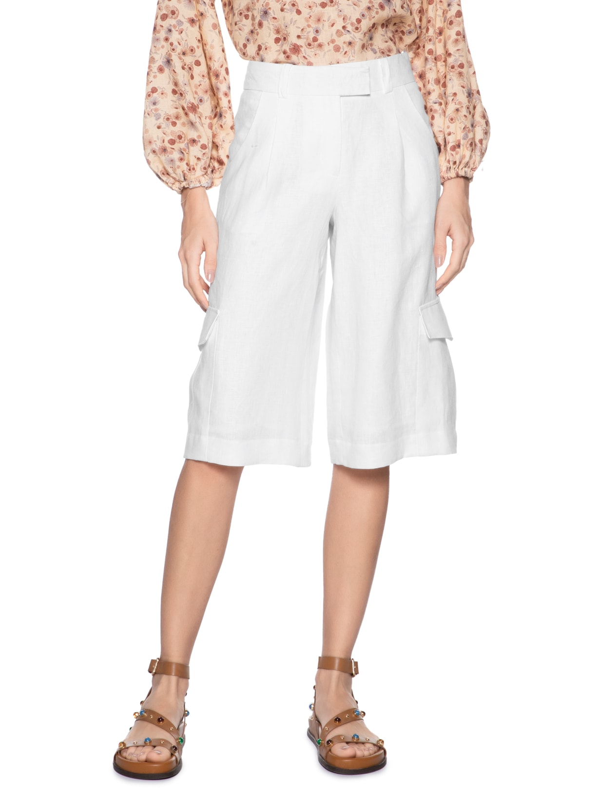 Bermuda Feminina Utilitário Linho Branco Maria Filó