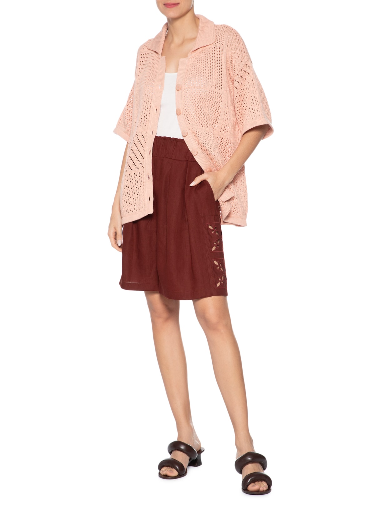 Bermuda Feminina Vórtice Linho Vinho A.niemeyer