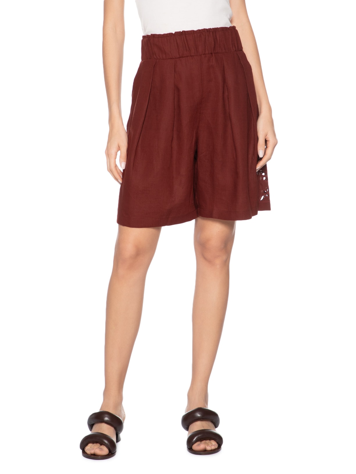 Bermuda Feminina Vórtice Linho Vinho A.niemeyer