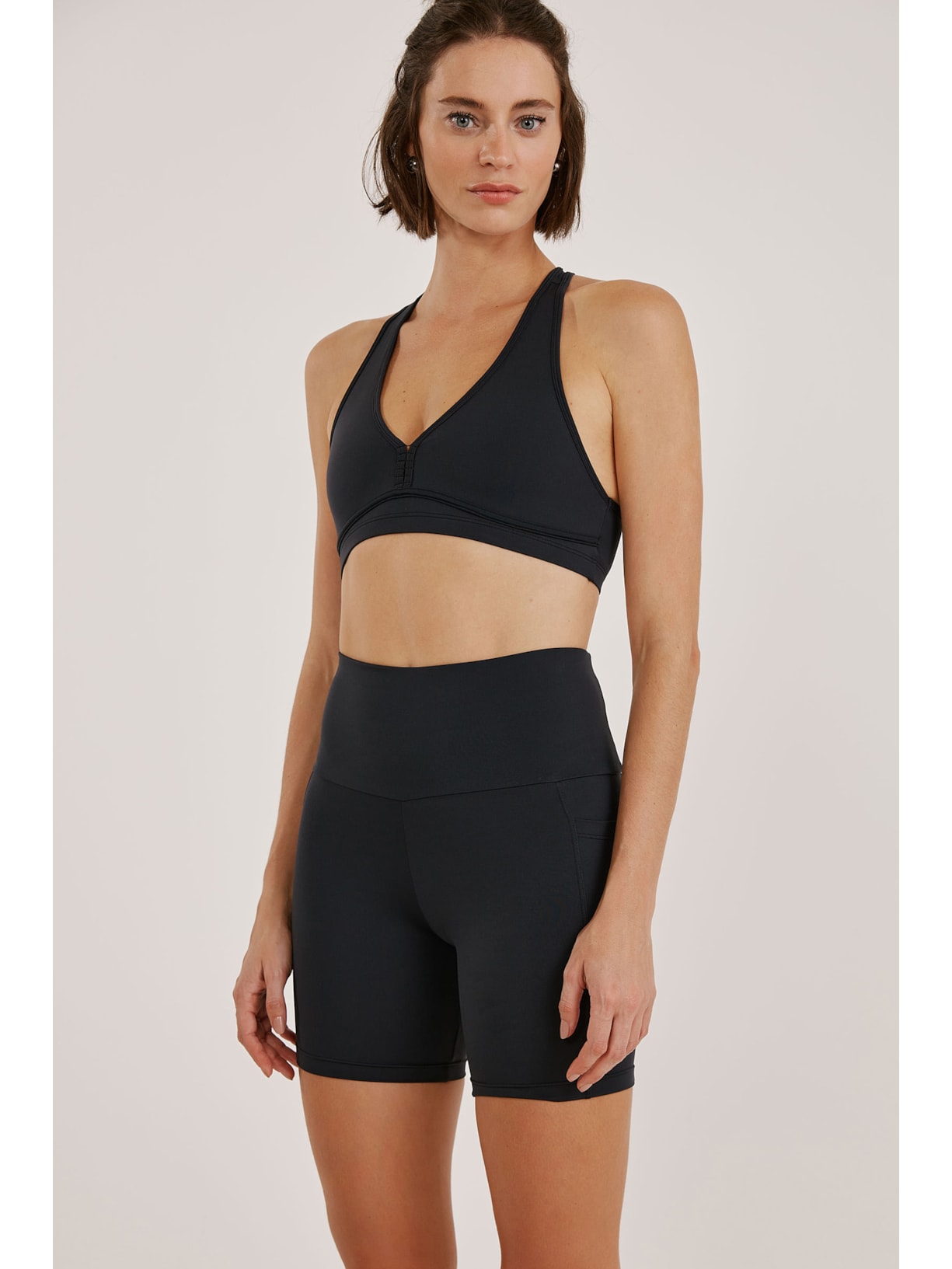 Bermuda Fitness Bolso Preta Soft Skin Lolli Yogini