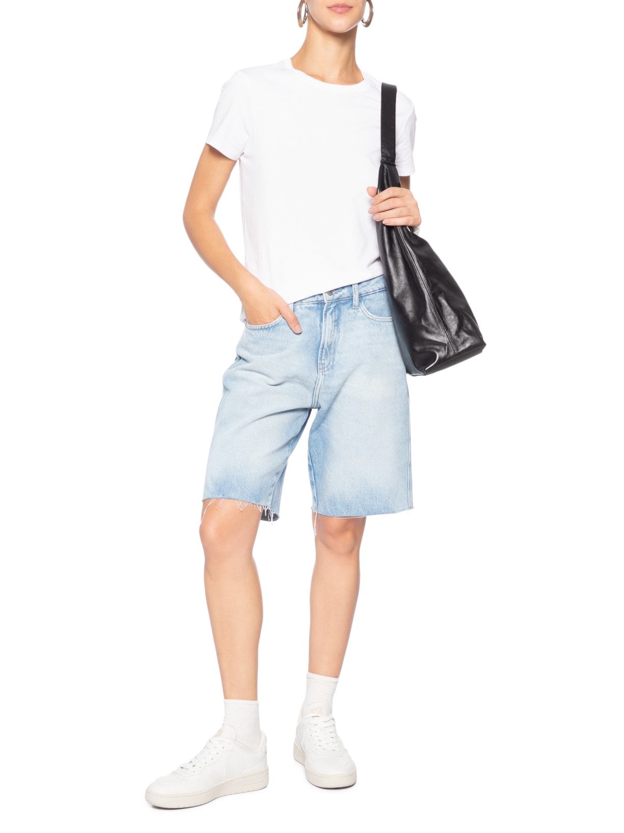 Bermuda Jeans Feminina Baggy Barras A Fio Azul Calvin Klein Jeans