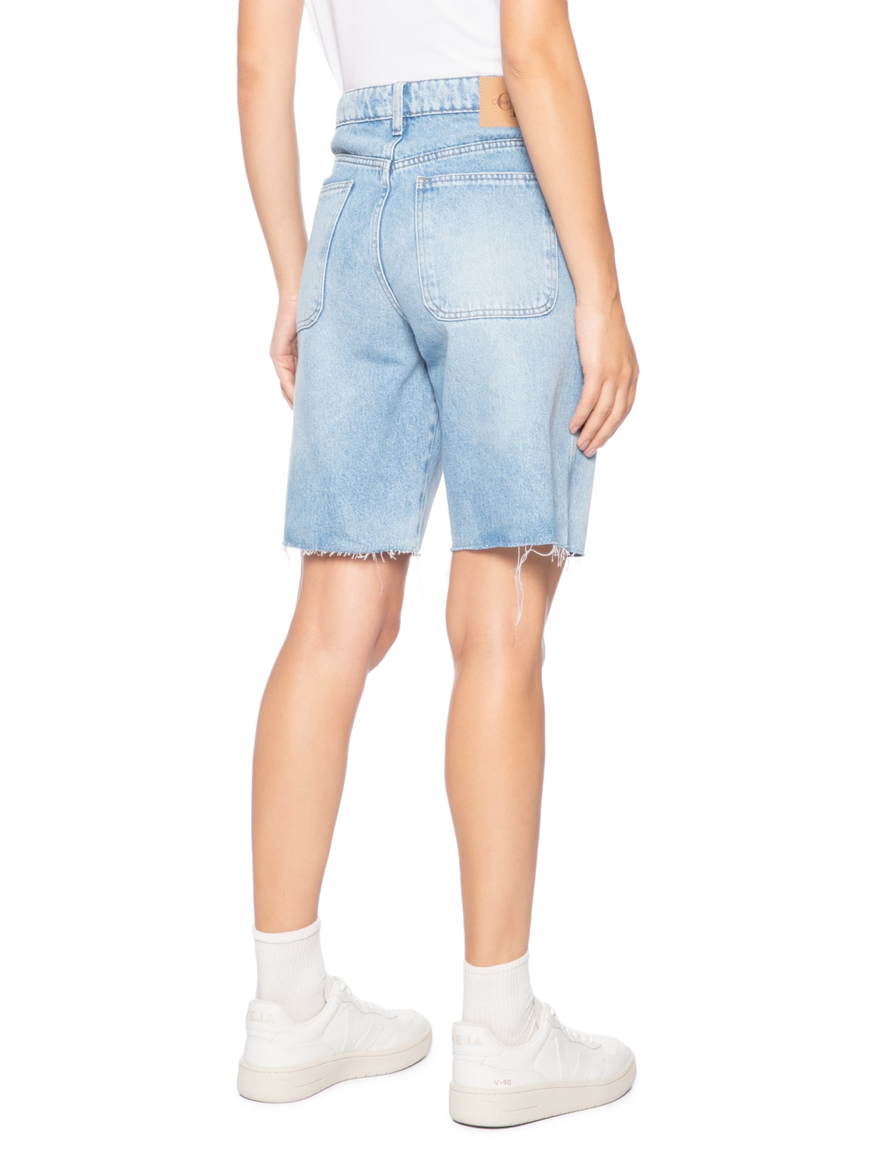 Bermuda Jeans Feminina Baggy Barras A Fio Azul Calvin Klein Jeans