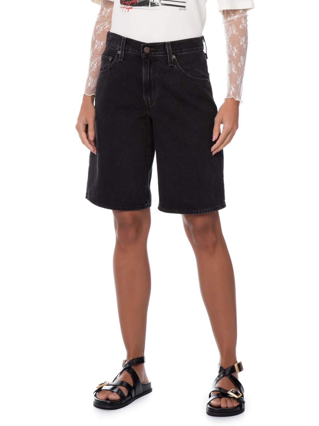 Bermuda Jeans Feminina Baggy Dad Jort – Preto Levi's