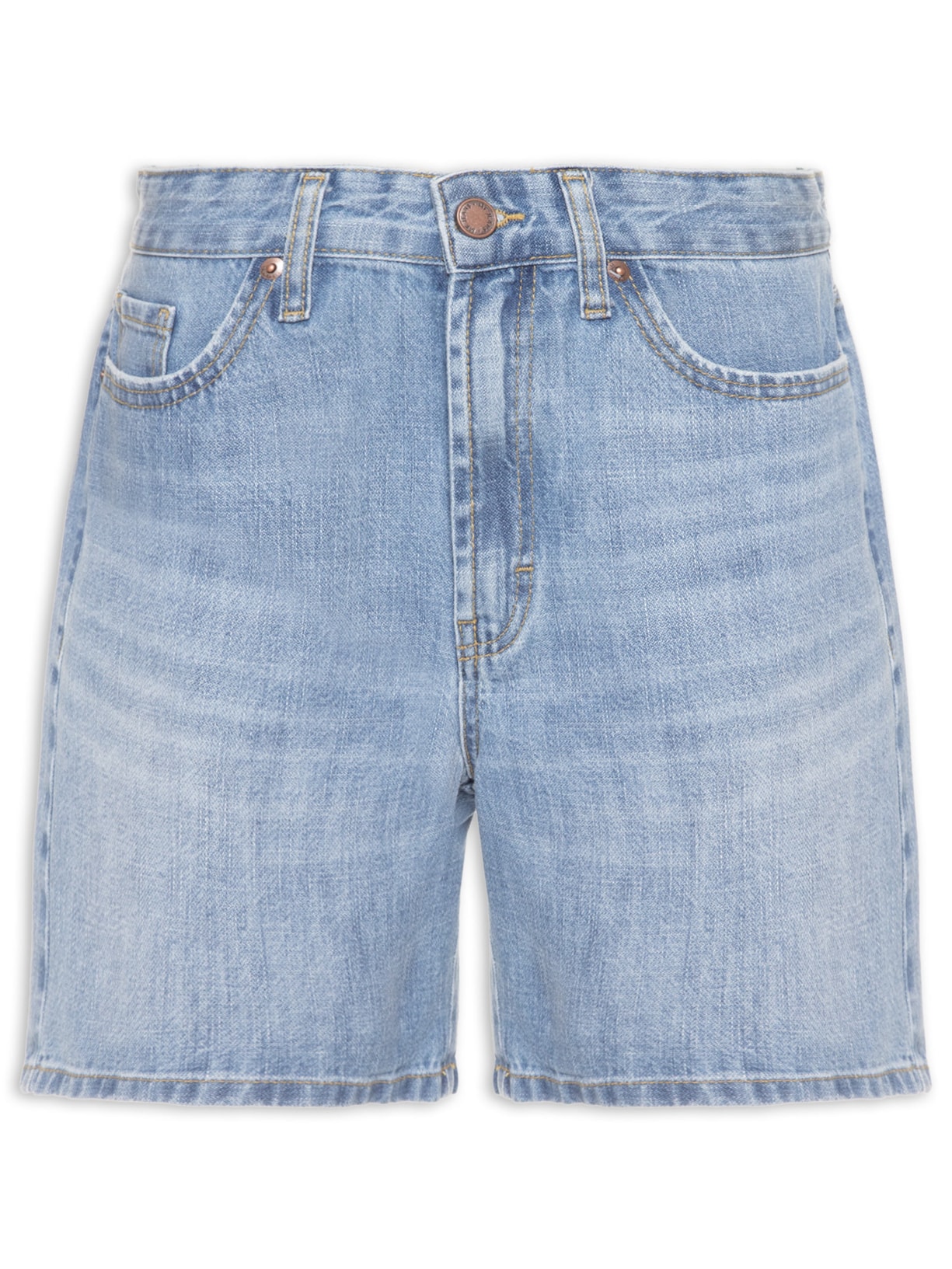 Bermuda Jeans Feminina Com Desgaste - Azul