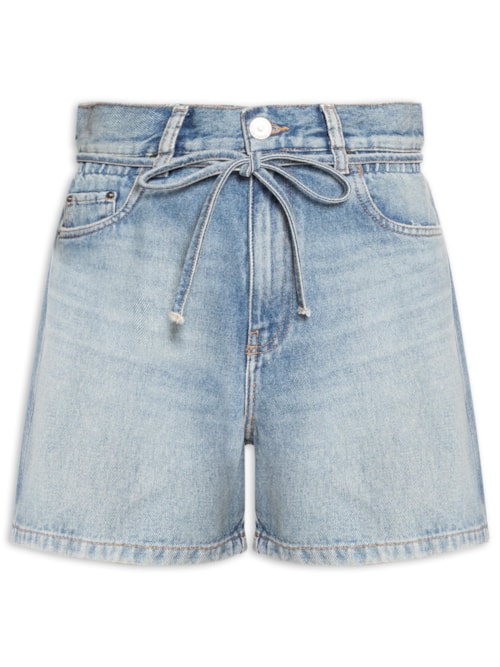 Bermuda Jeans Feminina Trapezio Com Elástico - Azul