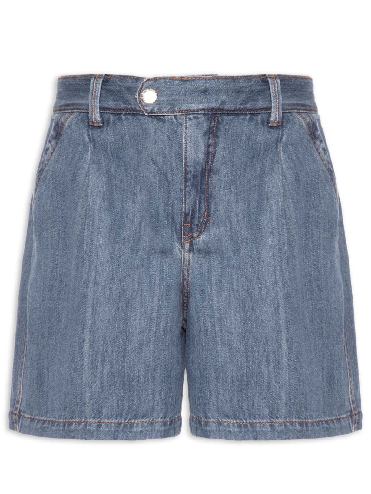 Bermuda Jeans Feminina Trapézio Pregas - Azul