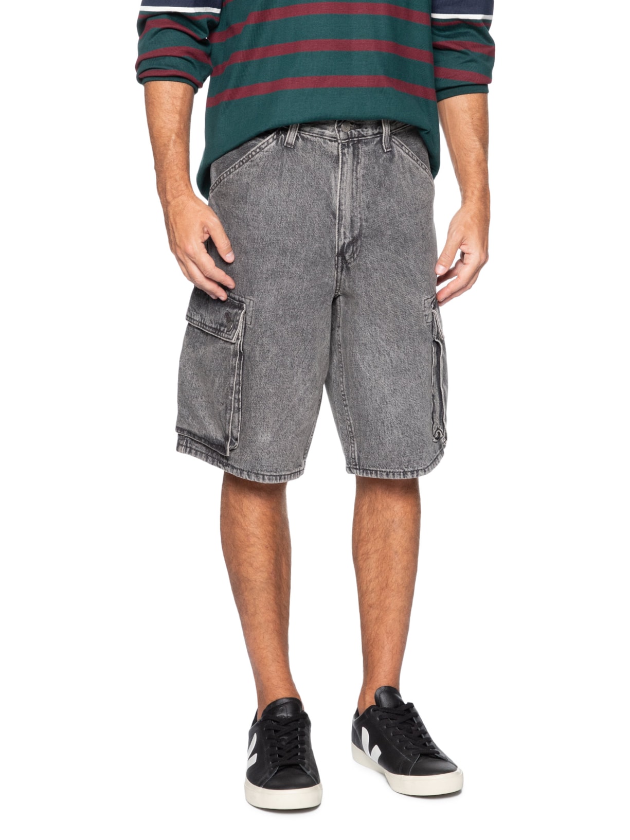 Bermuda Jeans Masculina 478 Baggy Cargo Preto Levi's