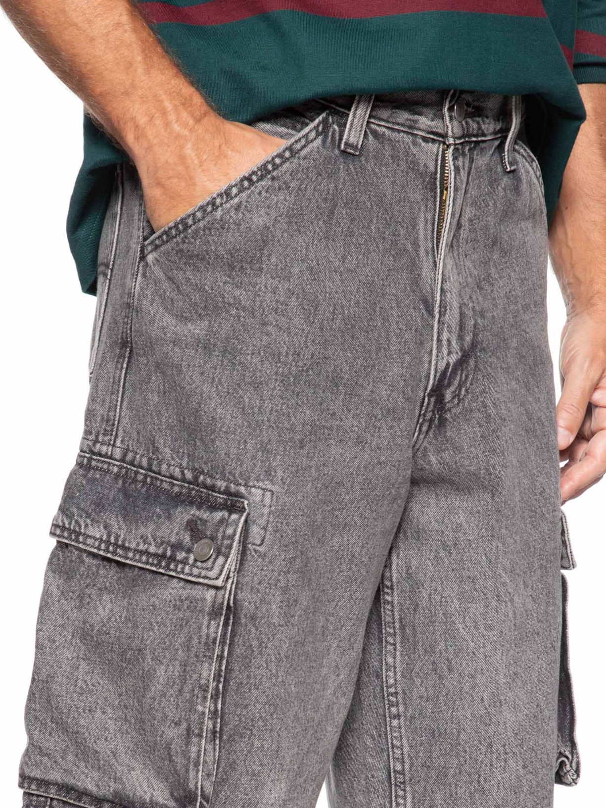 Bermuda Jeans Masculina 478 Baggy Cargo Preto Levi's