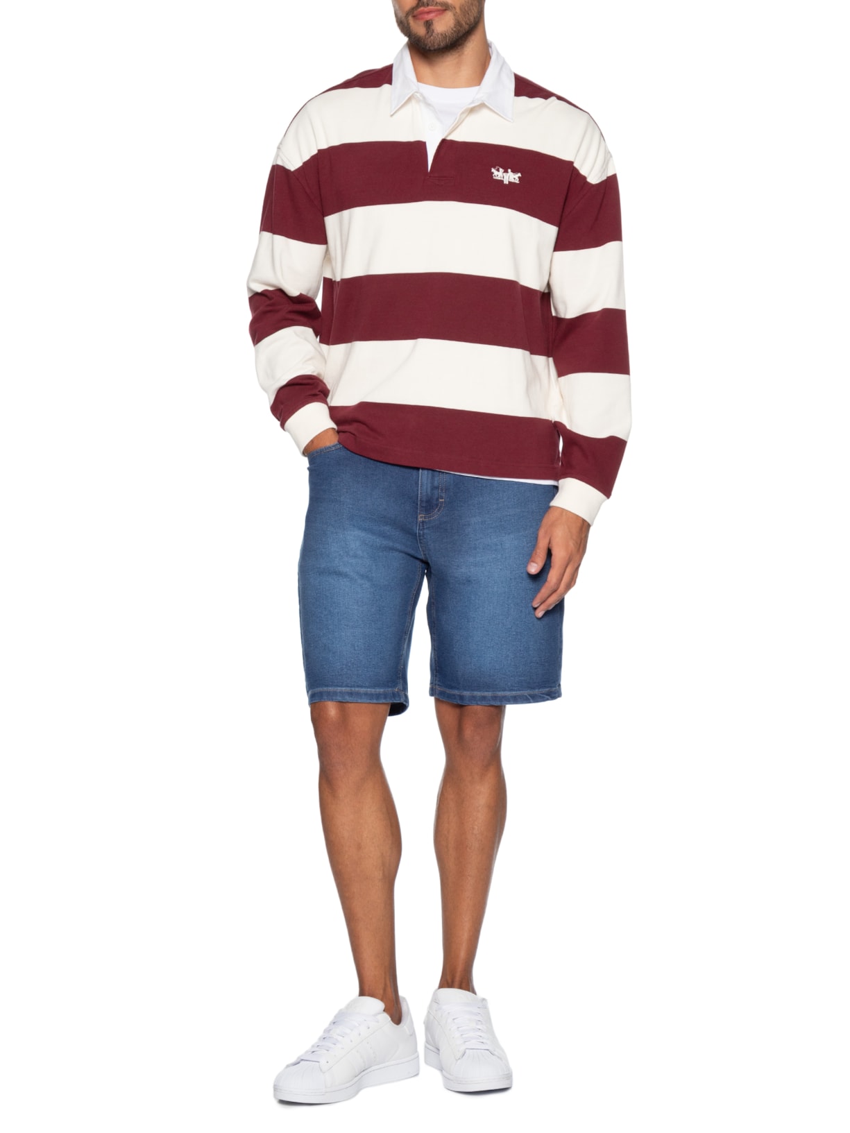 Bermuda Jeans Masculina Reta Fit Básica Azul Hering