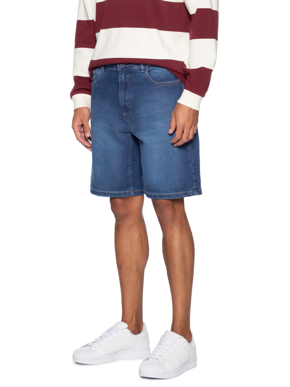 Bermuda Jeans Masculina Reta Fit Básica Azul Hering