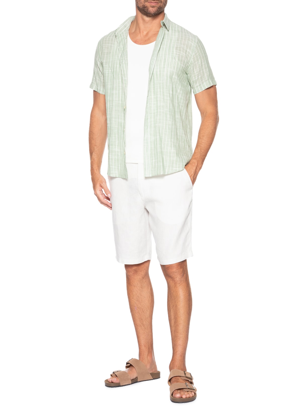 Bermuda Masculina Alfaiaria Linho Branco Aramis