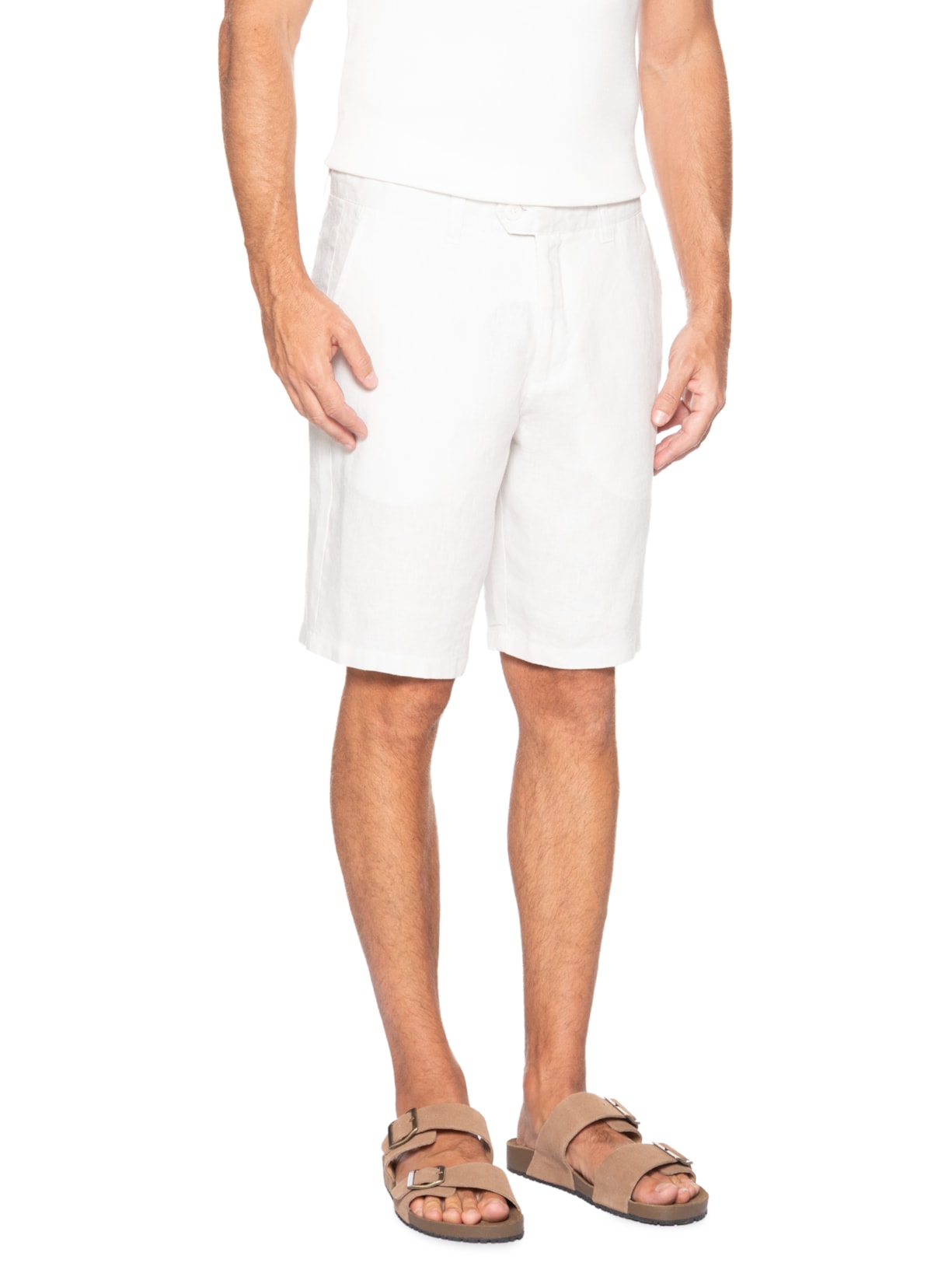 Bermuda Masculina Alfaiaria Linho Branco Aramis