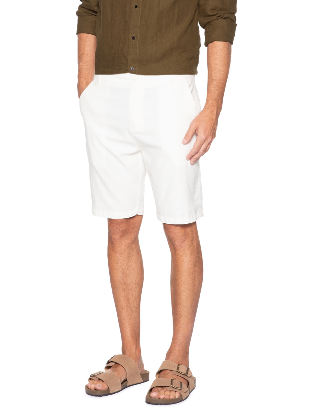 Bermuda Masculina Alfaiataria Basic Linen Branco Osklen