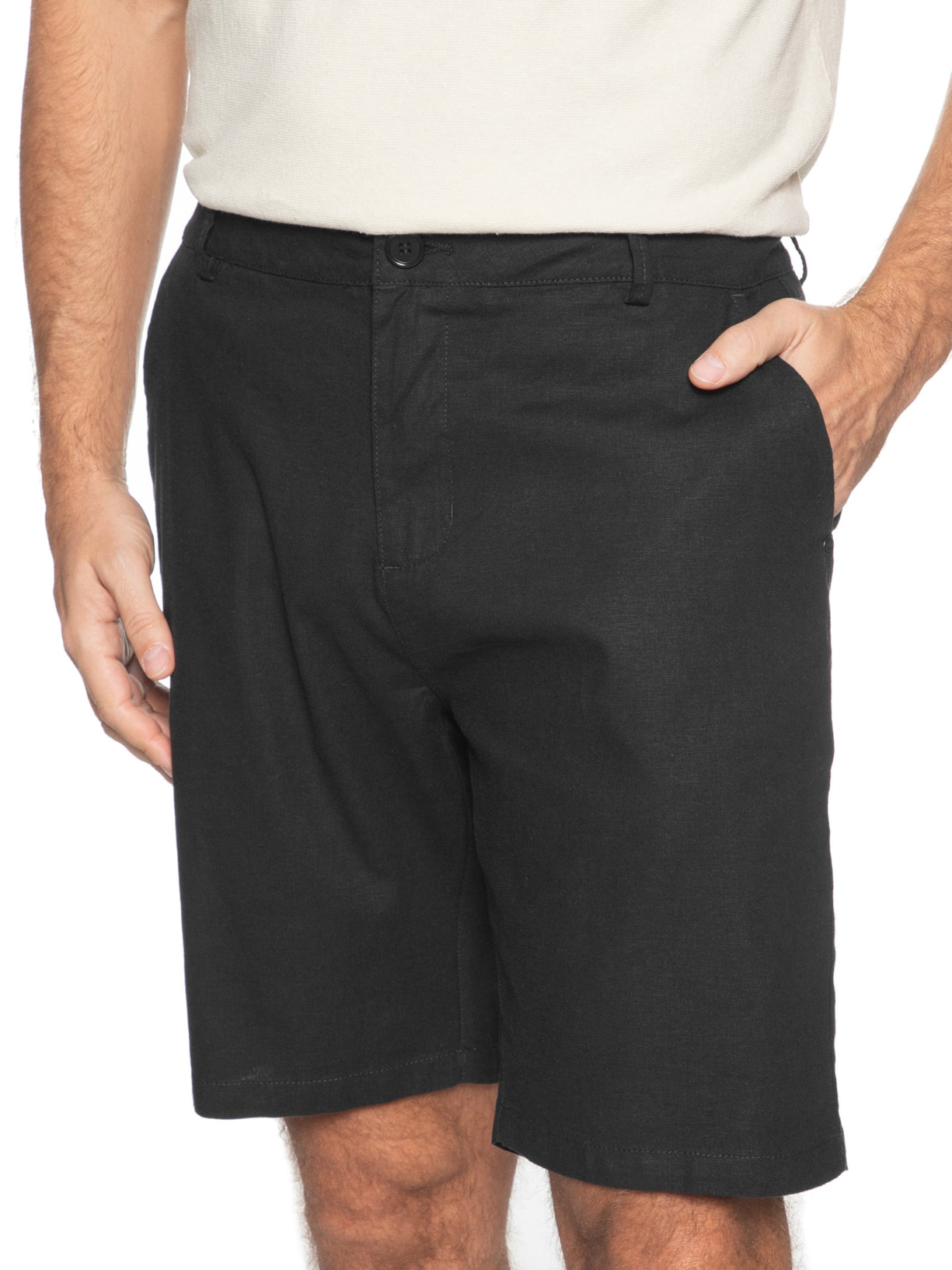 Bermuda Masculina Alfaiataria  Basic Linen Preto Osklen
