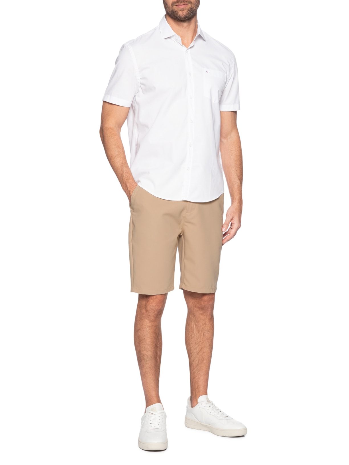 Bermuda Masculina Alfaiataria Cós Elástico E Cordão Bege '2 Essential