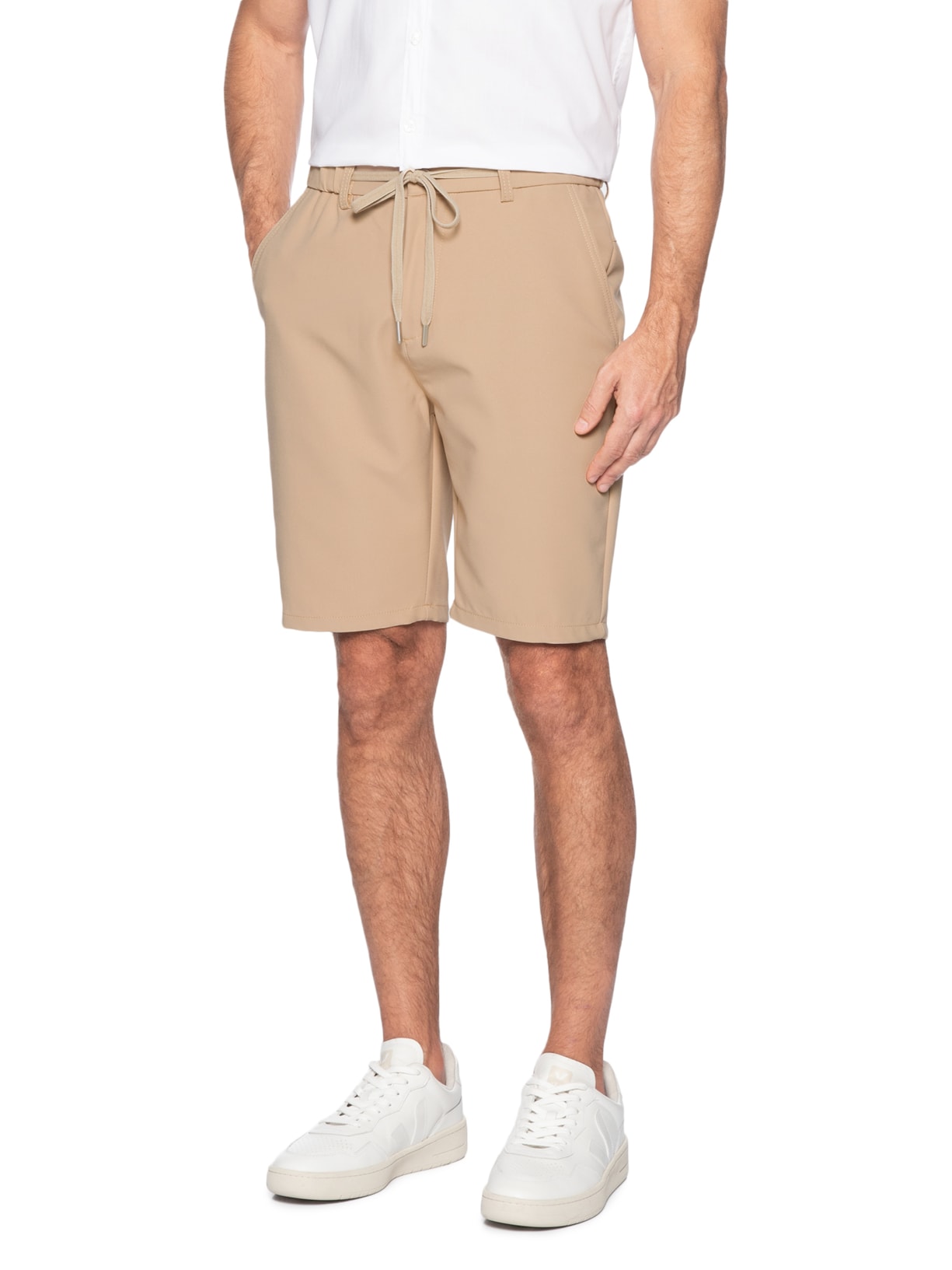 Bermuda Masculina Alfaiataria Cós Elástico E Cordão Bege '2 Essential