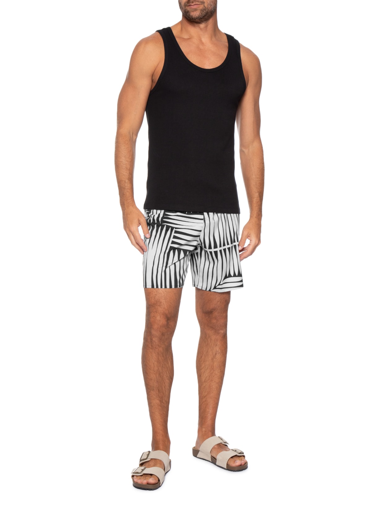 Bermuda Masculina Beachwear Aquaone Flex Geographic Lea Preto Osklen