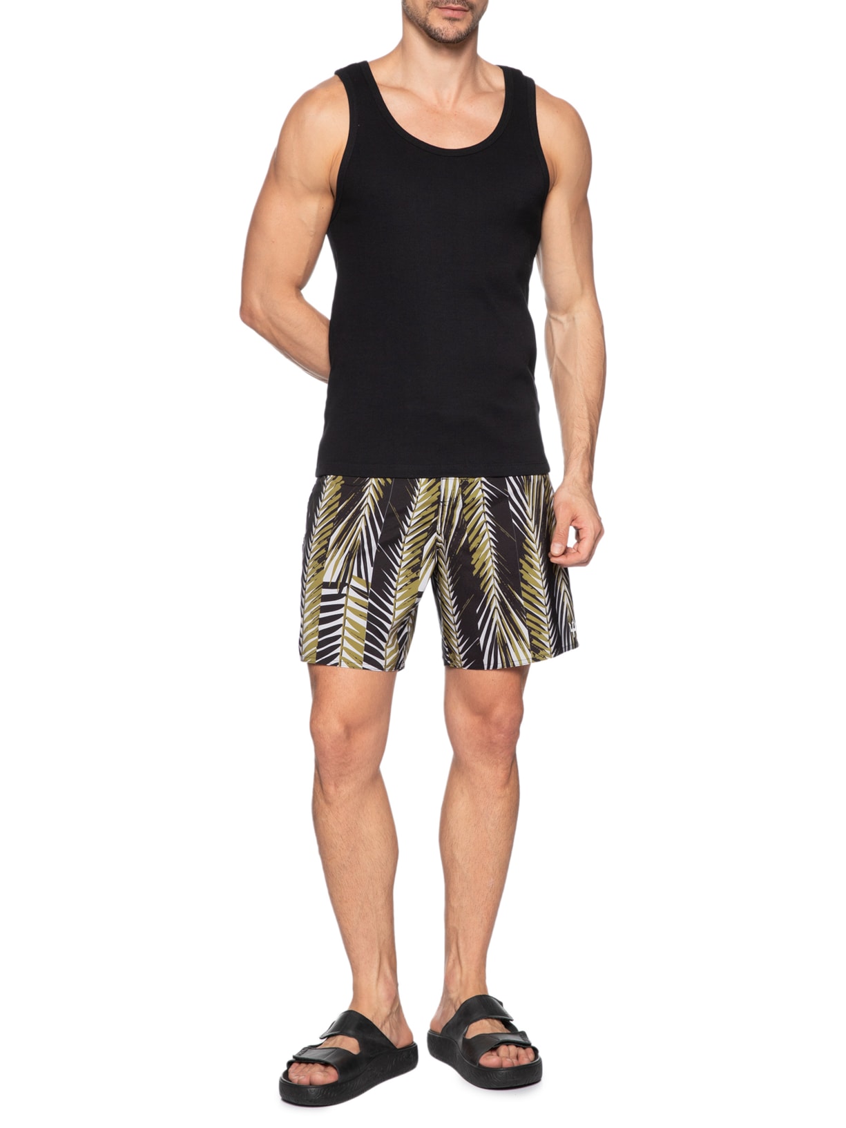 Bermuda Masculina Beachwear Aquaone Flex Palm Stripes  – Marrom Osklen