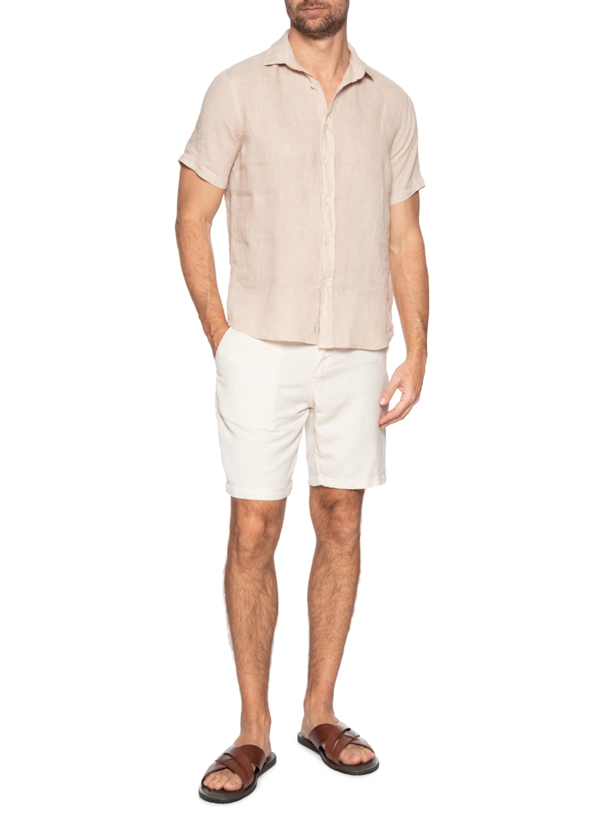 Bermuda Masculina Blend Linen Off White Pineapple