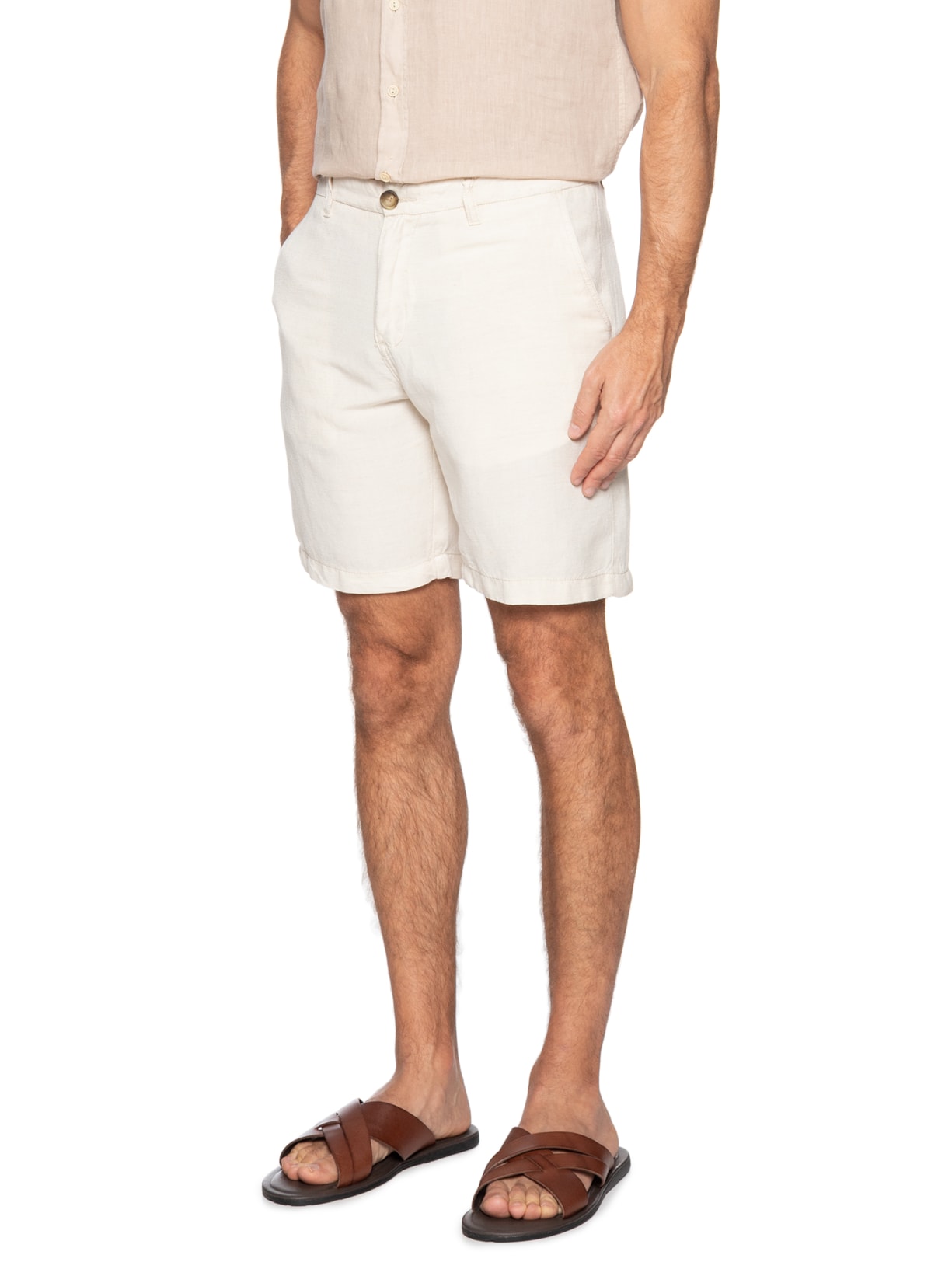 Bermuda Masculina Blend Linen Off White Pineapple