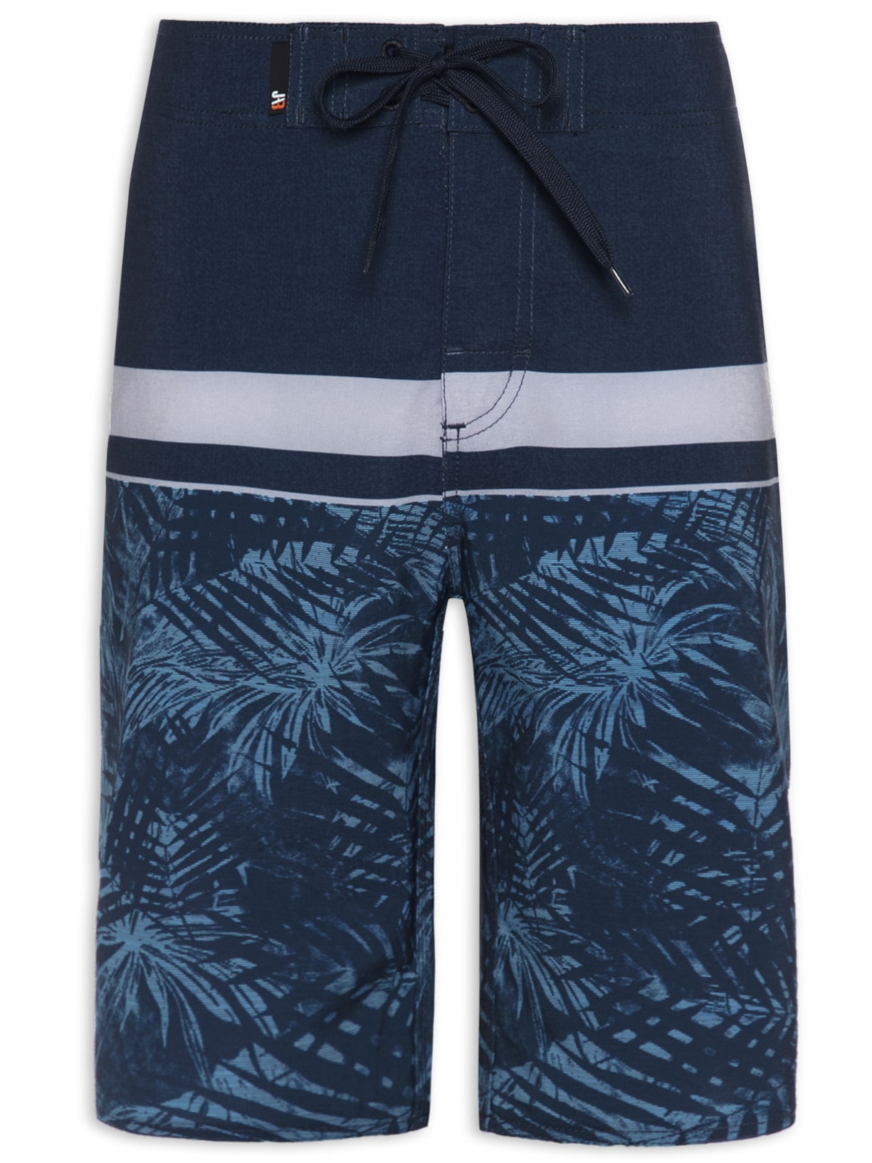 Bermuda Masculina Boardshort With Pocket Listrado Folhas - Azul