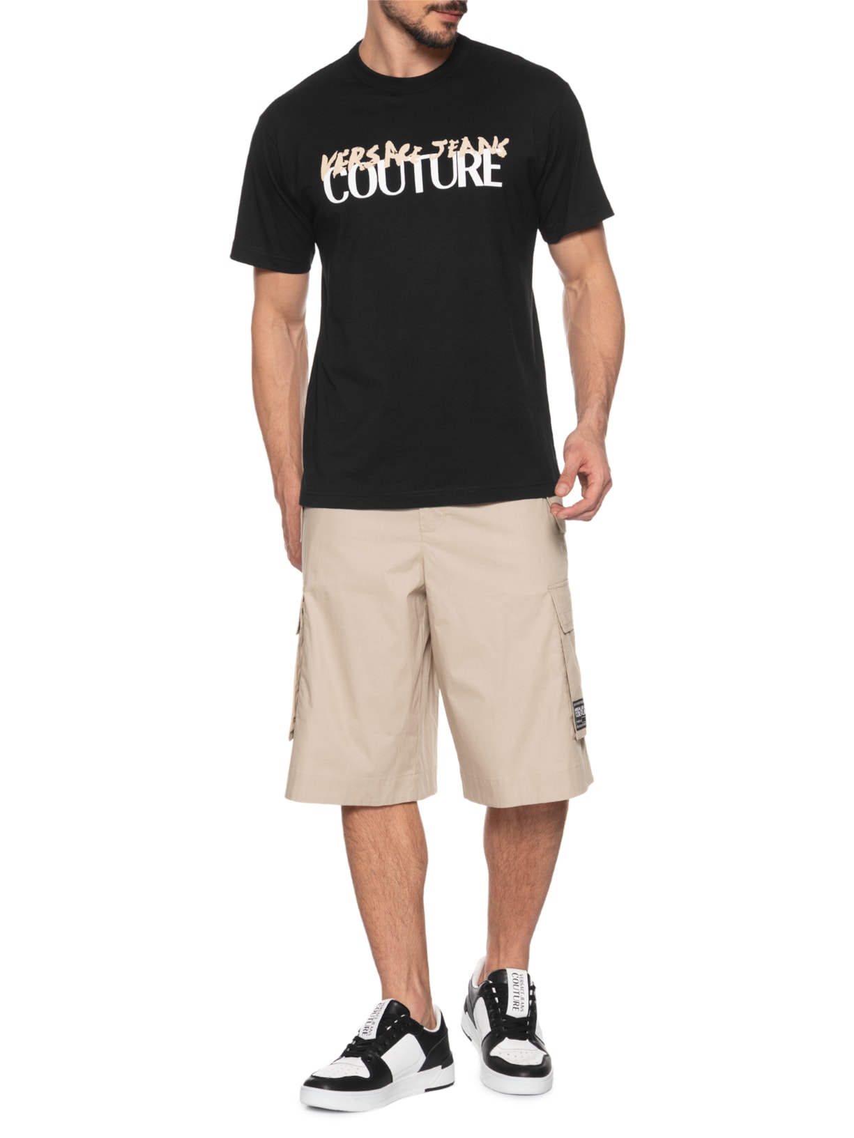 Bermuda Masculina Bolso Cargo Com Cordão Bege Versace Jeans Couture