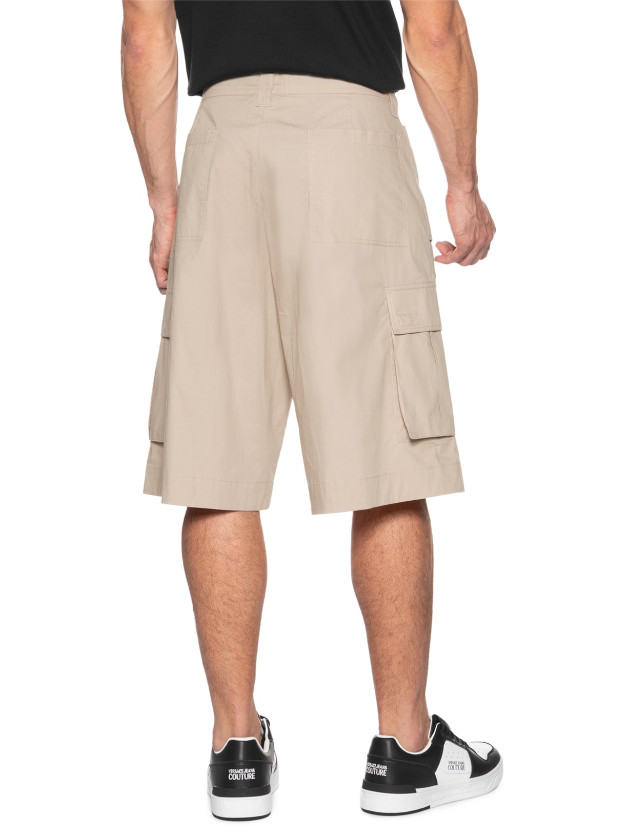 Bermuda Masculina Bolso Cargo Com Cordão Bege Versace Jeans Couture